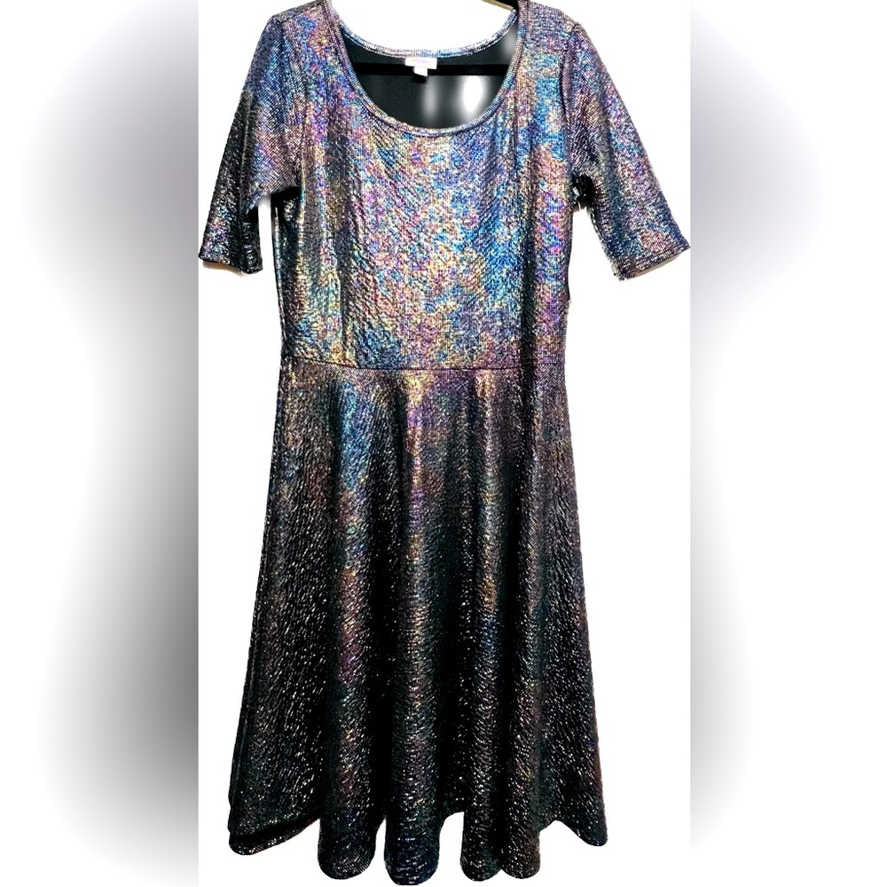 LuLaRoe Iridescent Black Midi Dress with Multicolor Shine